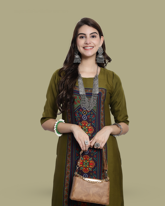 Olive Canvas Print Kurta 