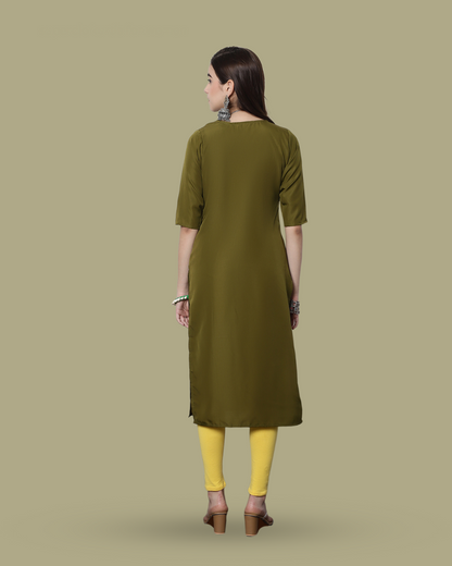 Olive Canvas Print Kurta 