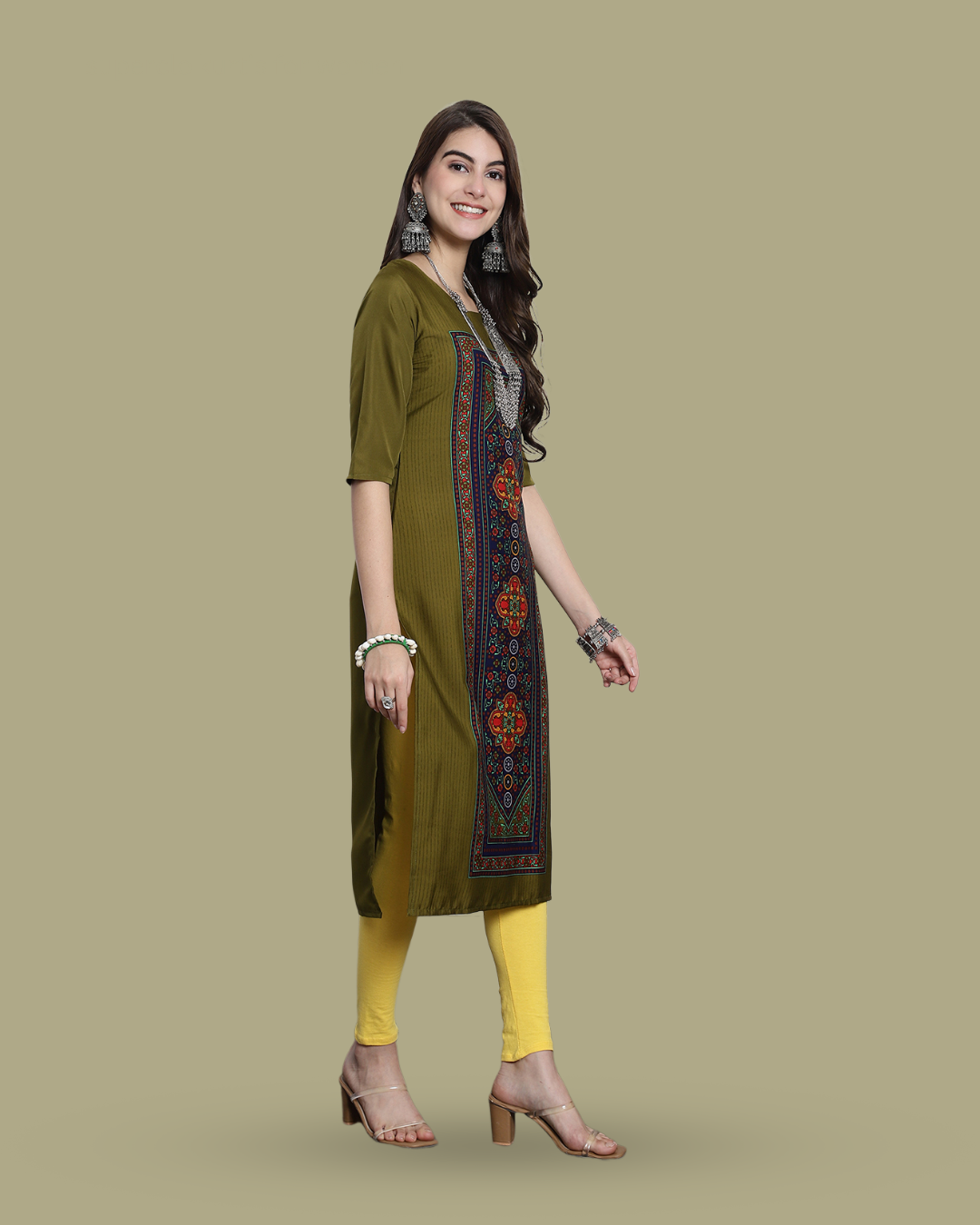 Olive Canvas Print Kurta 