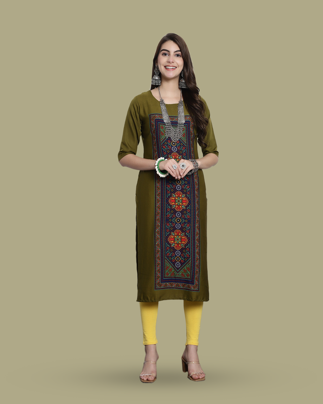 Olive Canvas Print Kurta 