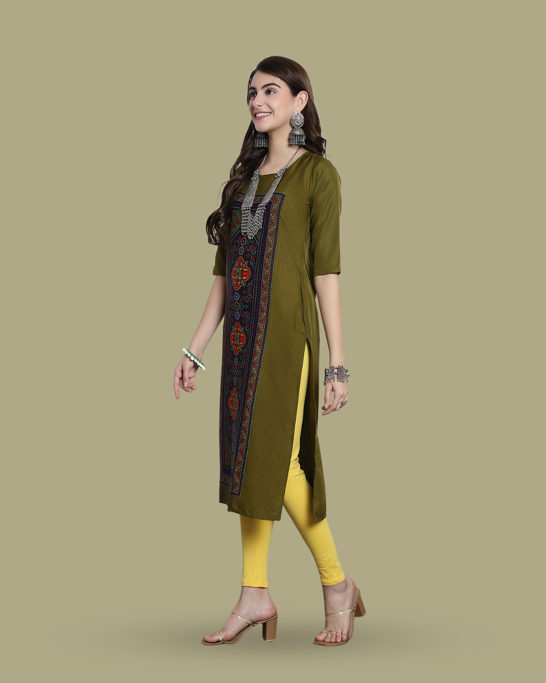 Olive Canvas Print Kurta 