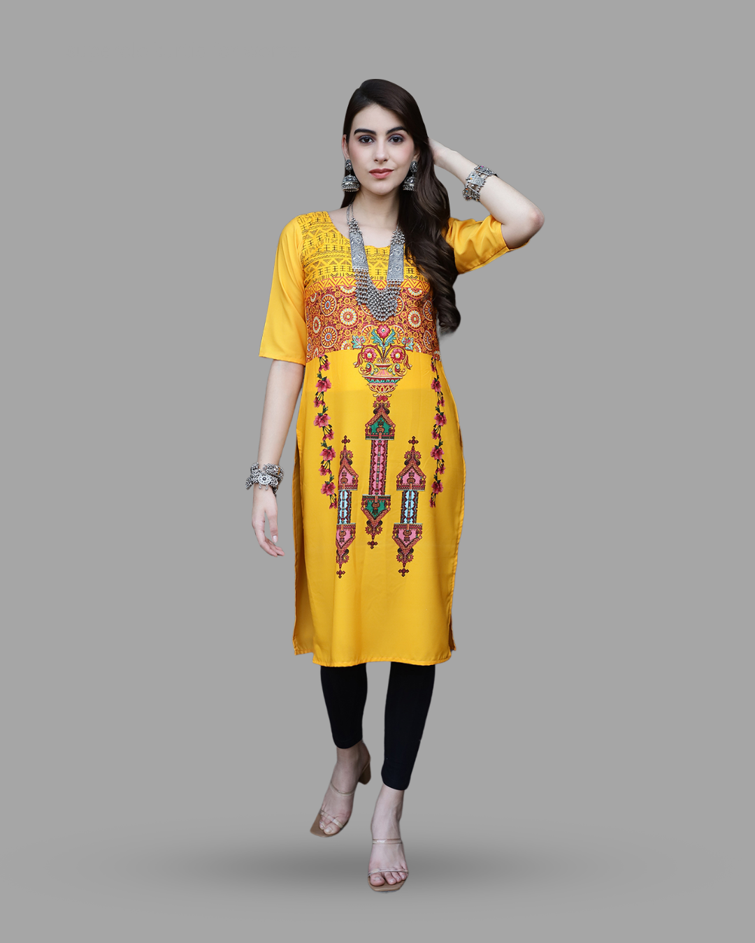 Yellow Canvas Print Kurta 