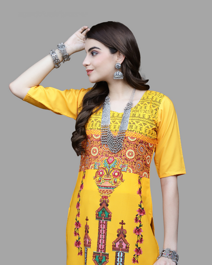 Yellow Canvas Print Kurta 