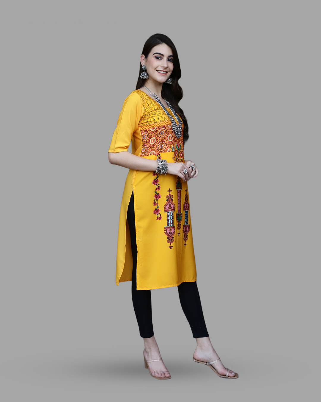 Yellow Canvas Print Kurta 