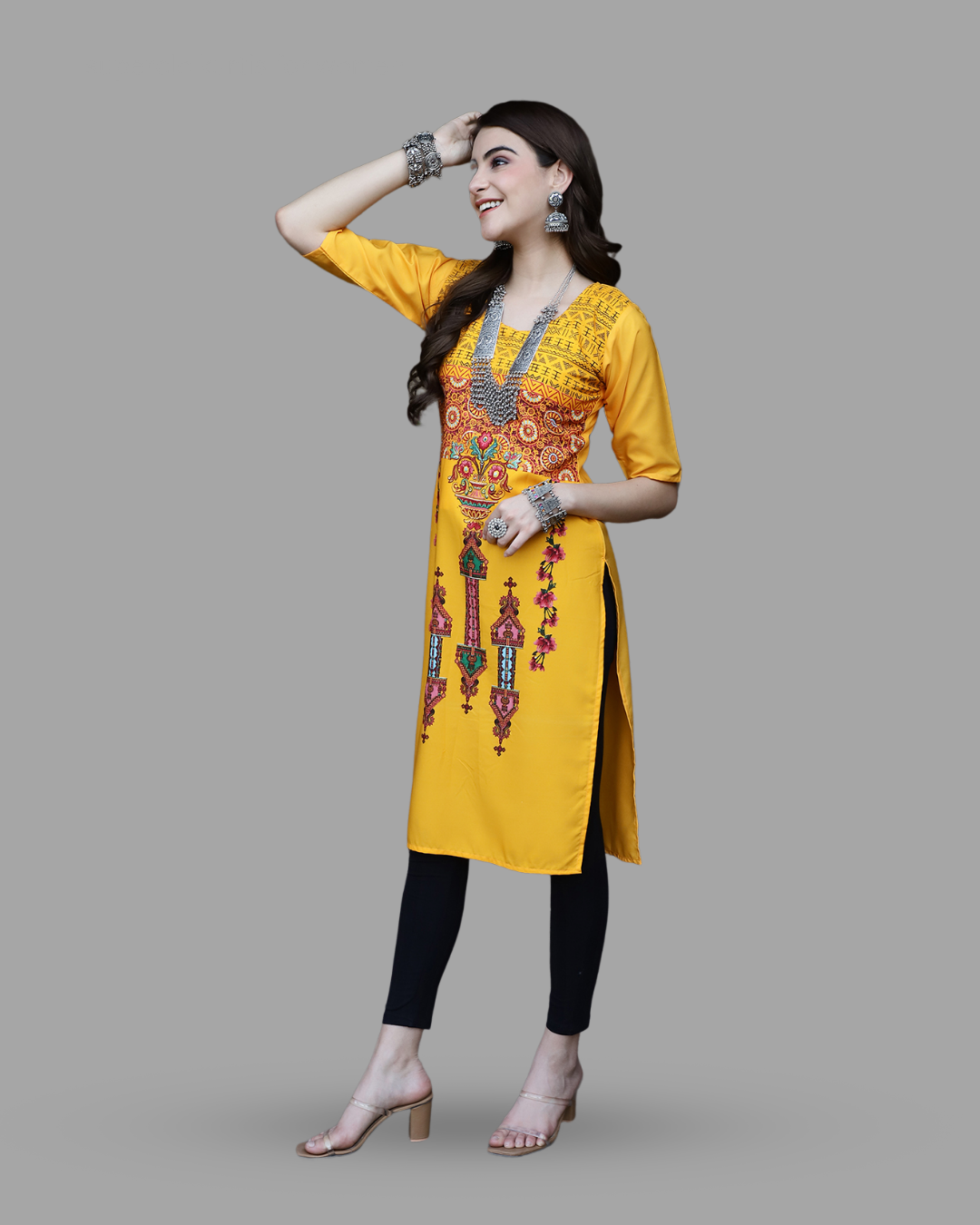 Yellow Canvas Print Kurta 