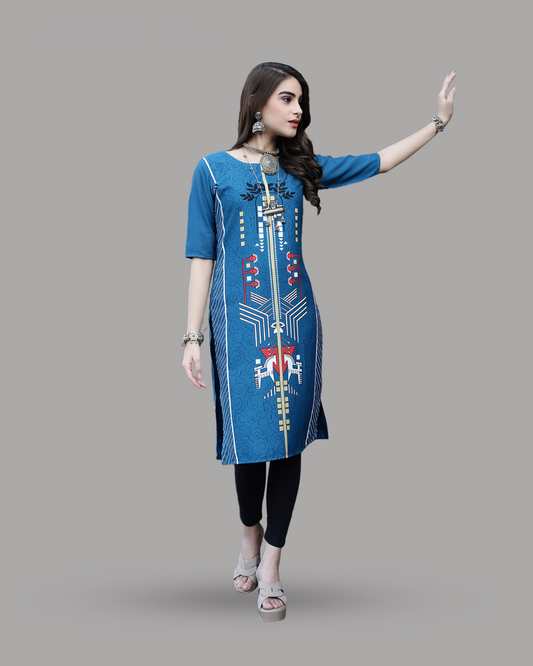 Blue Canvas Print Kurta 