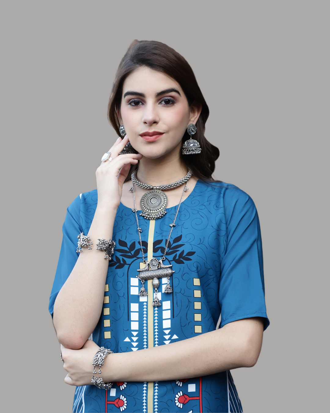 Blue Canvas Print Kurta 