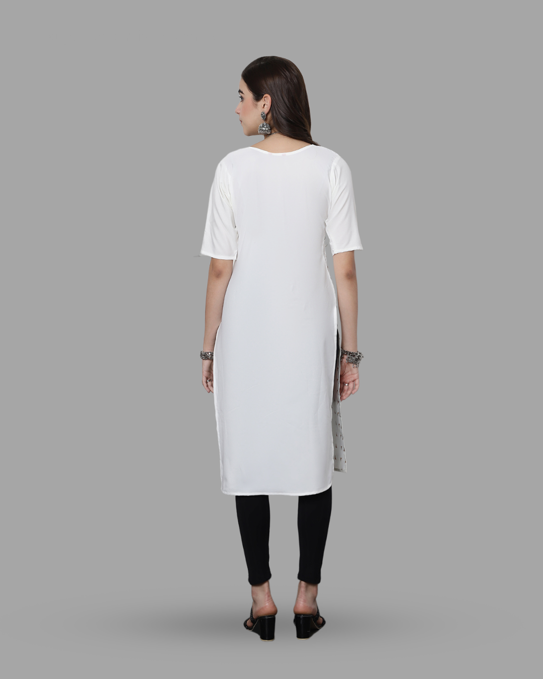 White Canvas Print Kurta 