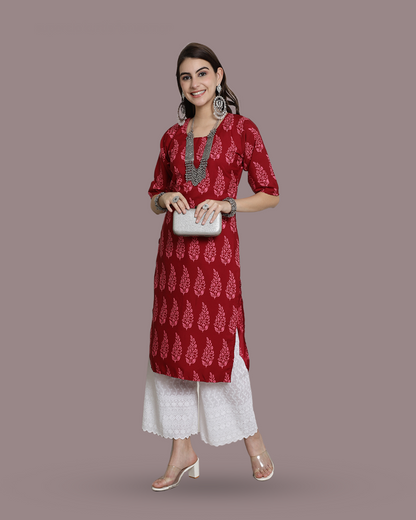 Rich Red Printed Kurta 