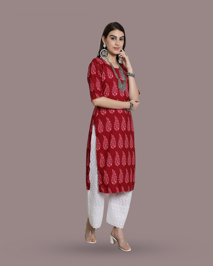 Rich Red Printed Kurta 