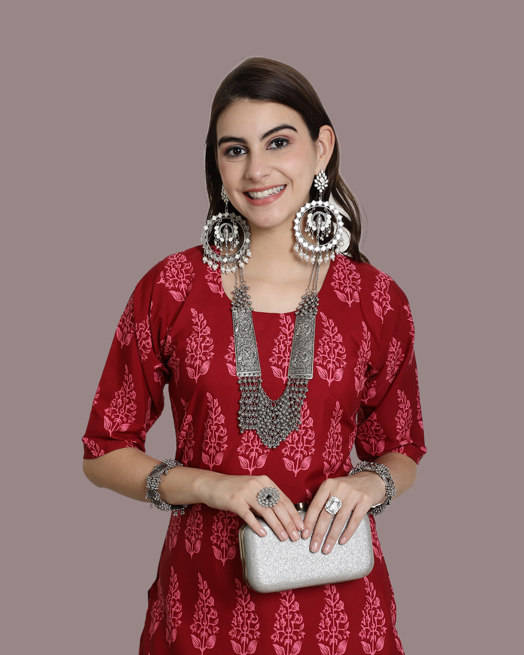 Rich Red Printed Kurta 