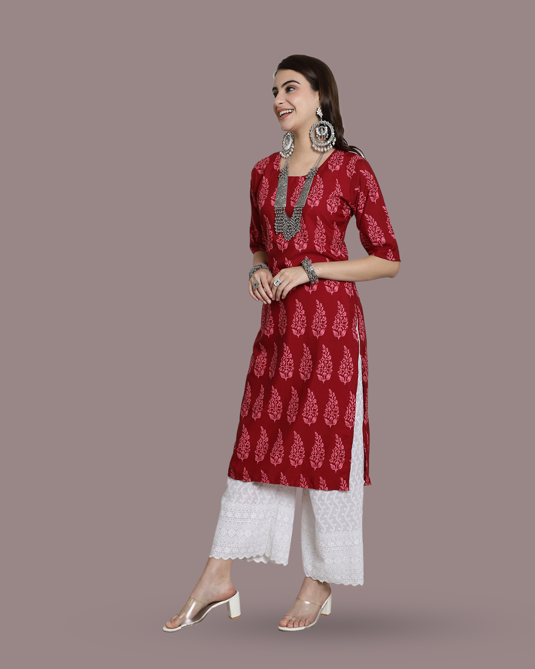 Rich Red Printed Kurta 