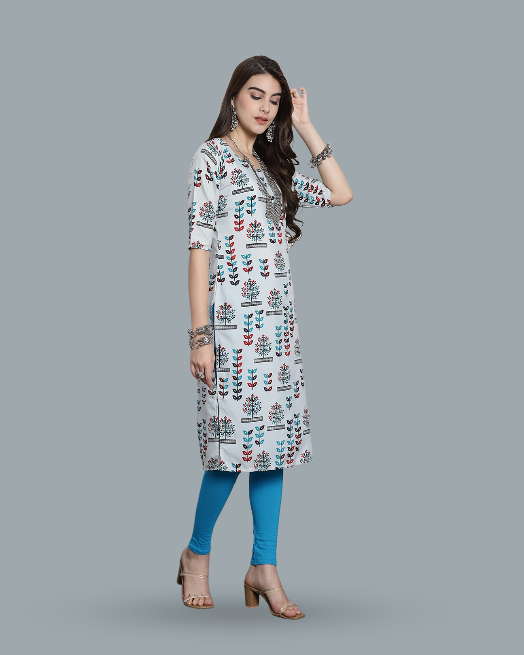 Grey Canvas Printed Kurta 