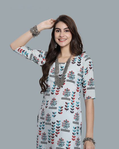 Grey Canvas Printed Kurta 