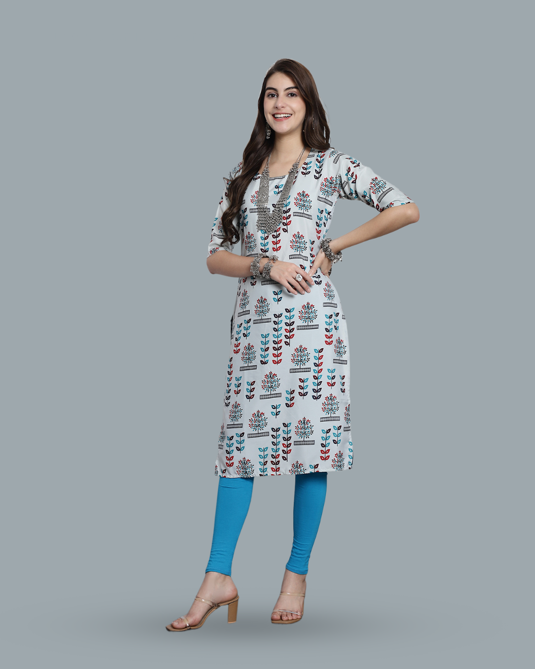 Grey Canvas Printed Kurta 