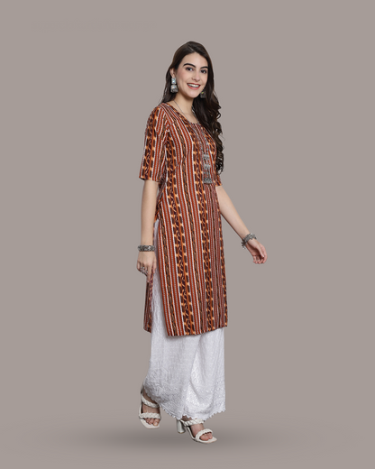 Honey Brown Printed Kurta 