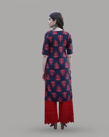 Navy Red Garden Kurta 