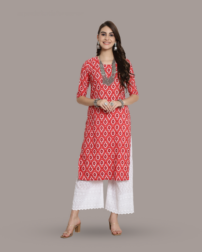 Rich Peach Printed Kurta 