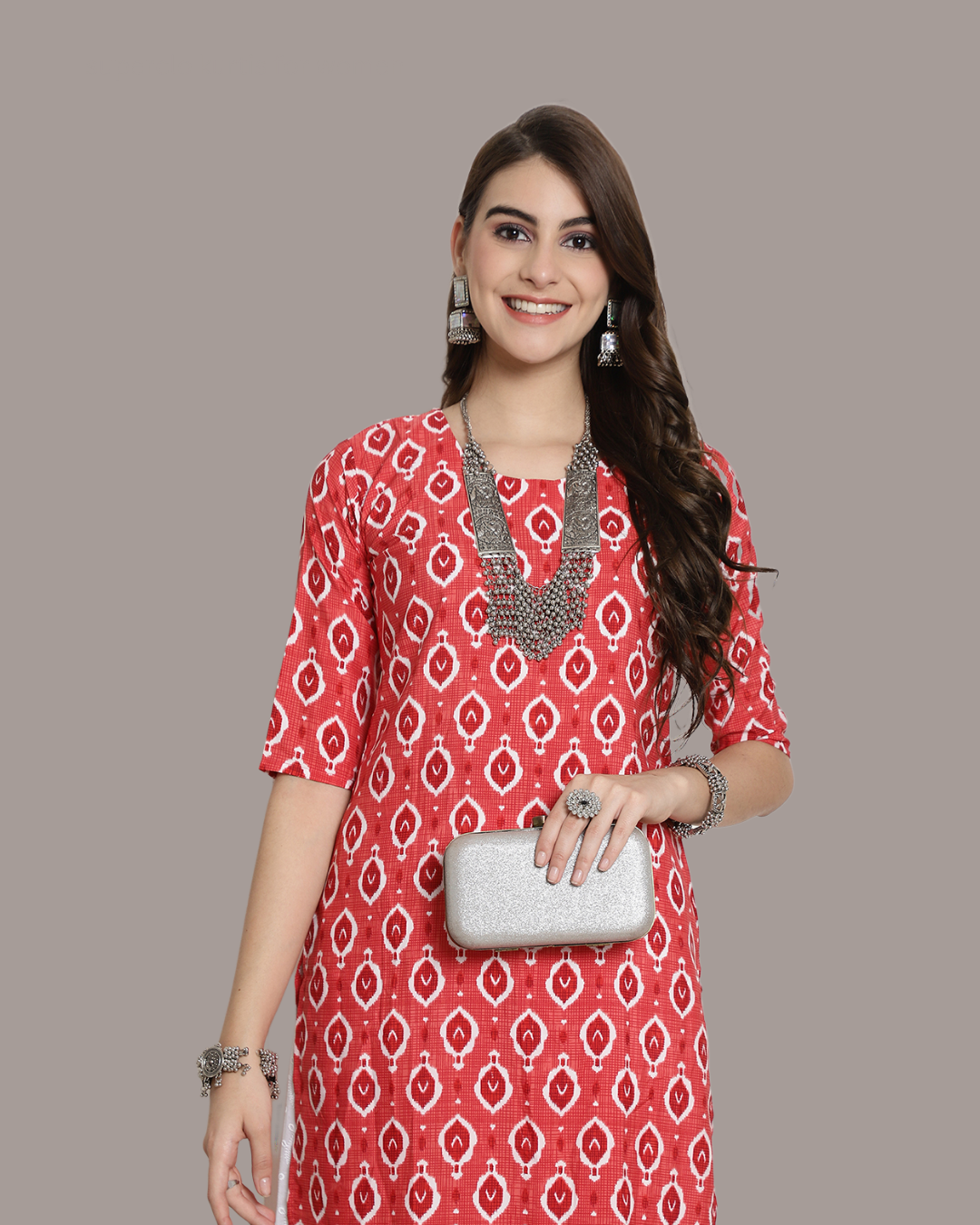 Rich Peach Printed Kurta 