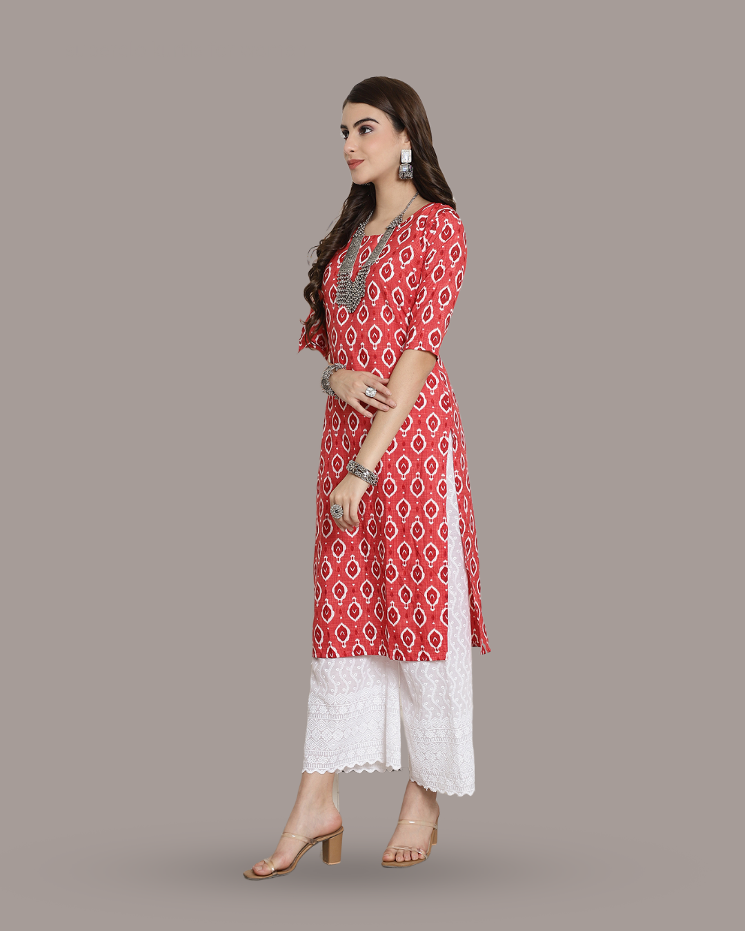 Rich Peach Printed Kurta 