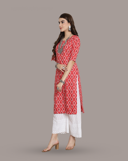 Rich Peach Printed Kurta 