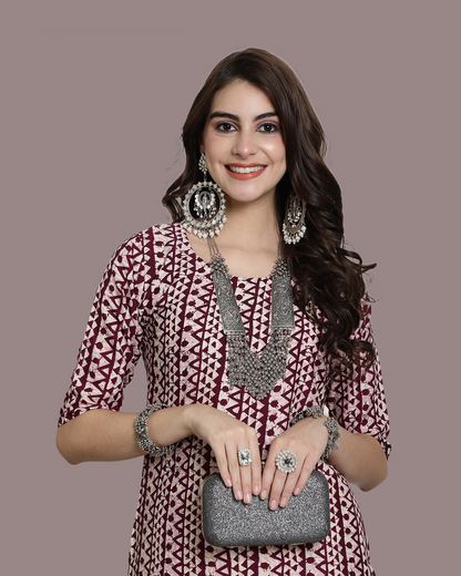 Rosy Maroon Printed Kurta 