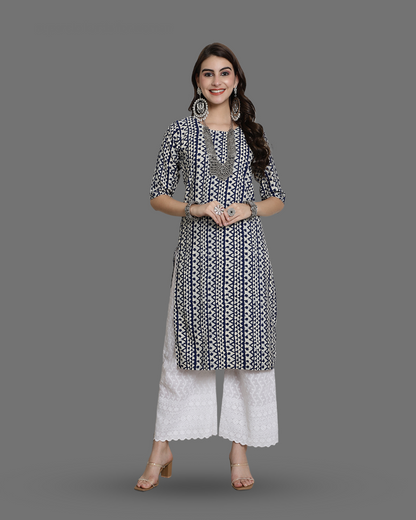 Smoky Blue Printed Kurta 