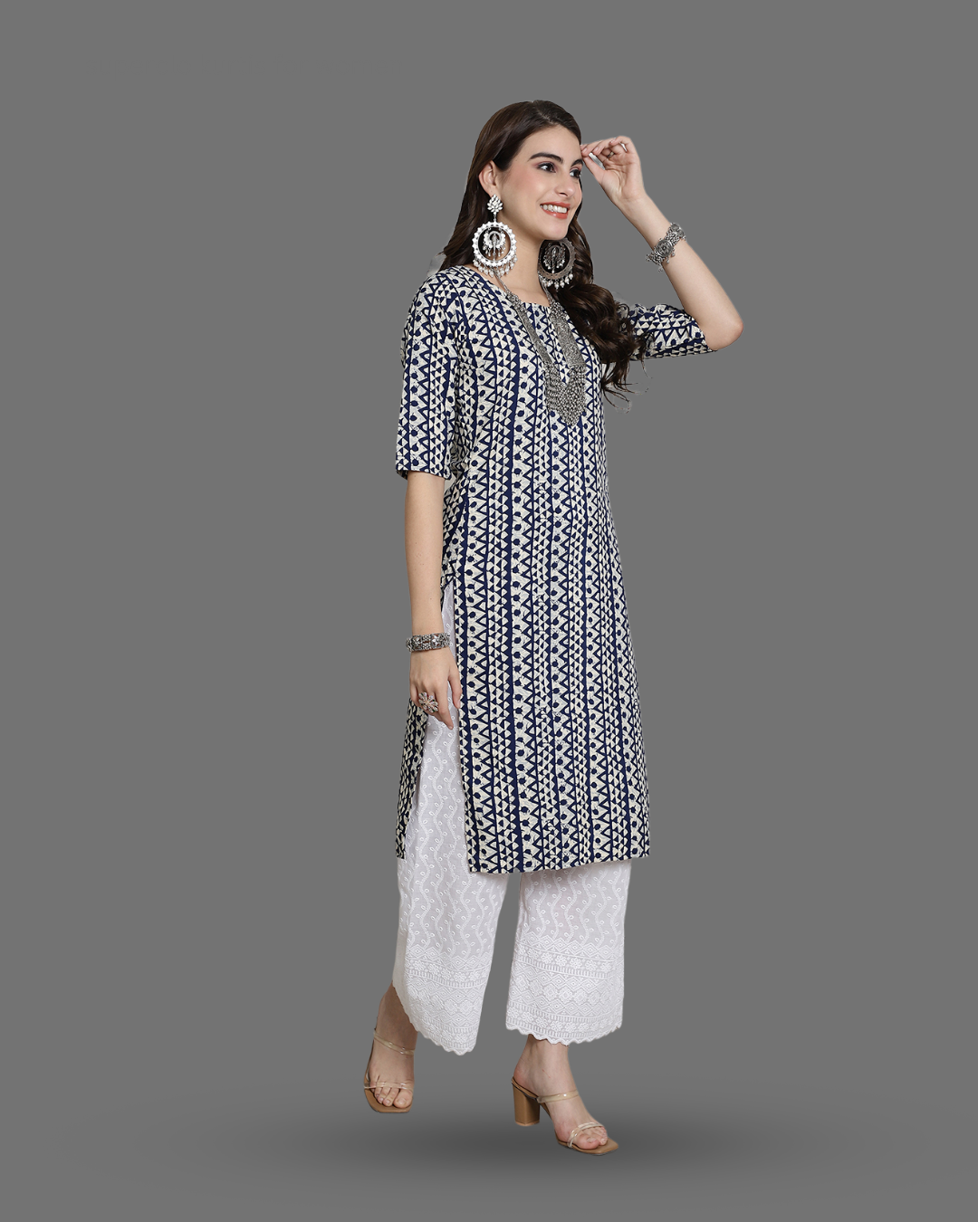 Smoky Blue Printed Kurta 