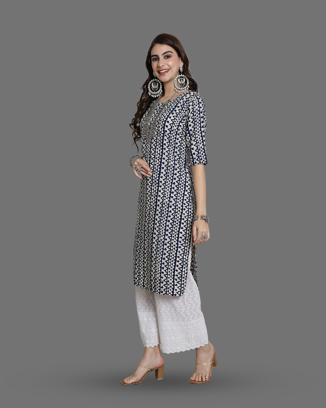 Smoky Blue Printed Kurta 