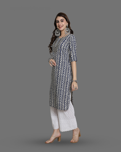 Smoky Blue Printed Kurta 