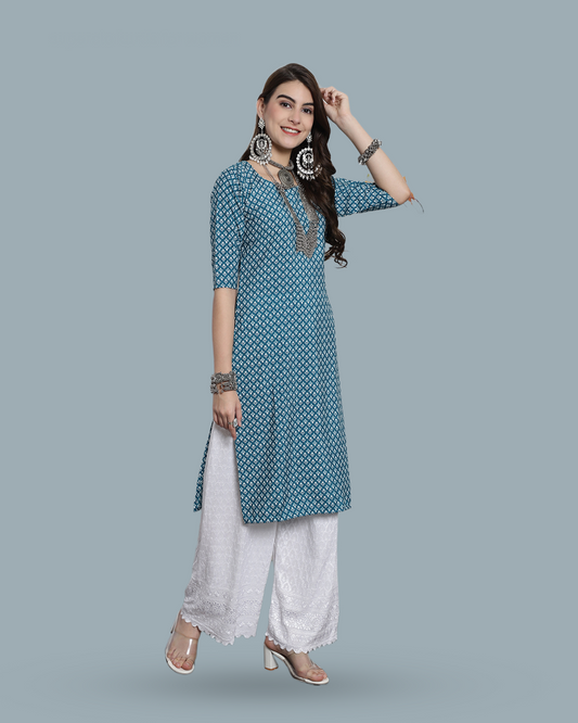 Sky Blue Blossom Printed Kurta 