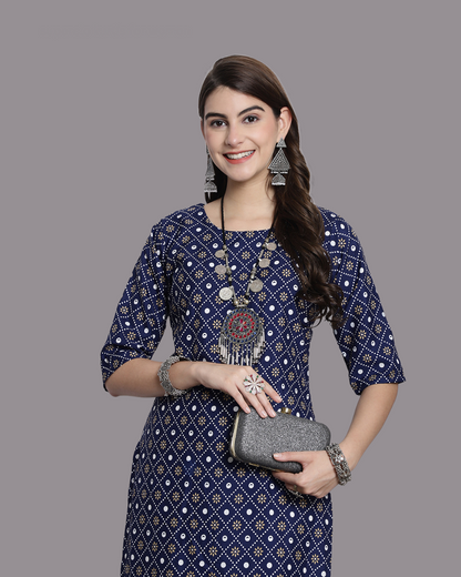 Midnight Blue Printed Kurta 