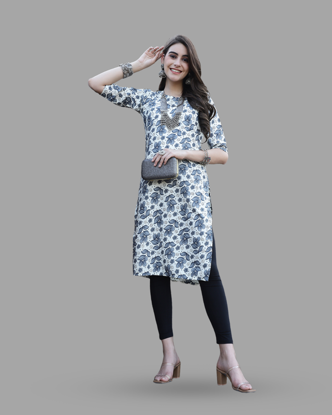 Marine Floral Charm Printed Kurta 