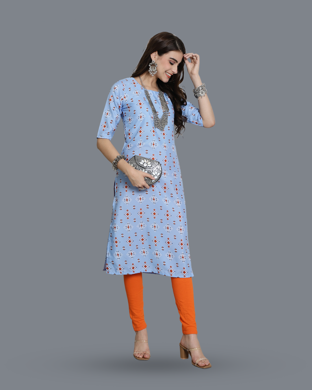 Soft Blue Printed Kurta 