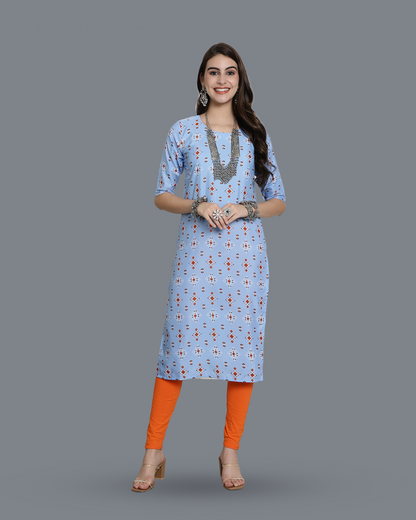 Soft Blue Printed Kurta 