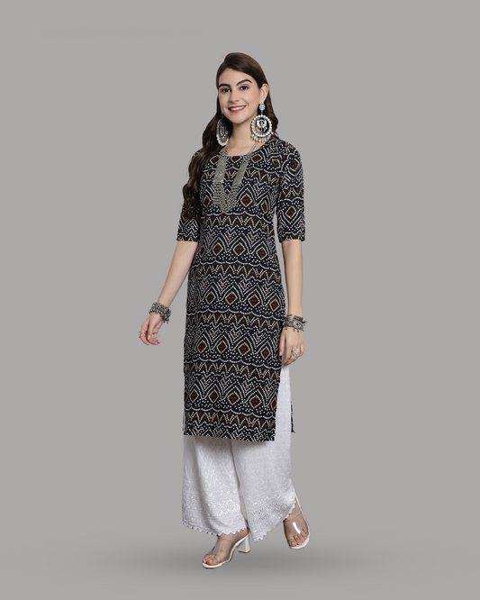 Black Cultural Printed Kurta 