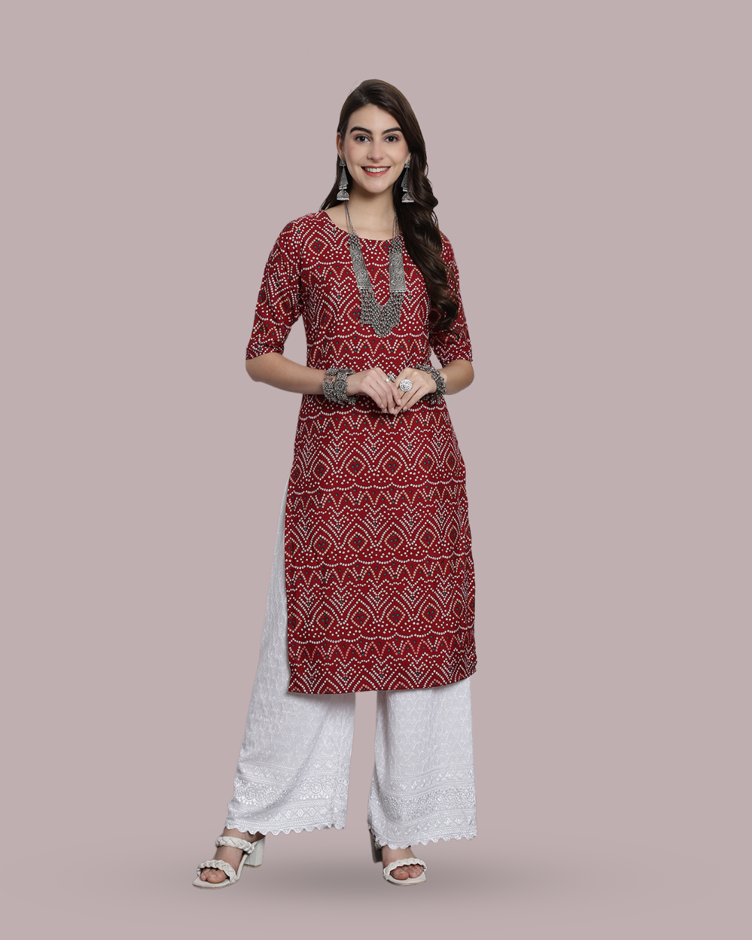 Maroon Cultural Printed Kurta 