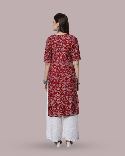 Maroon Cultural Printed Kurta 