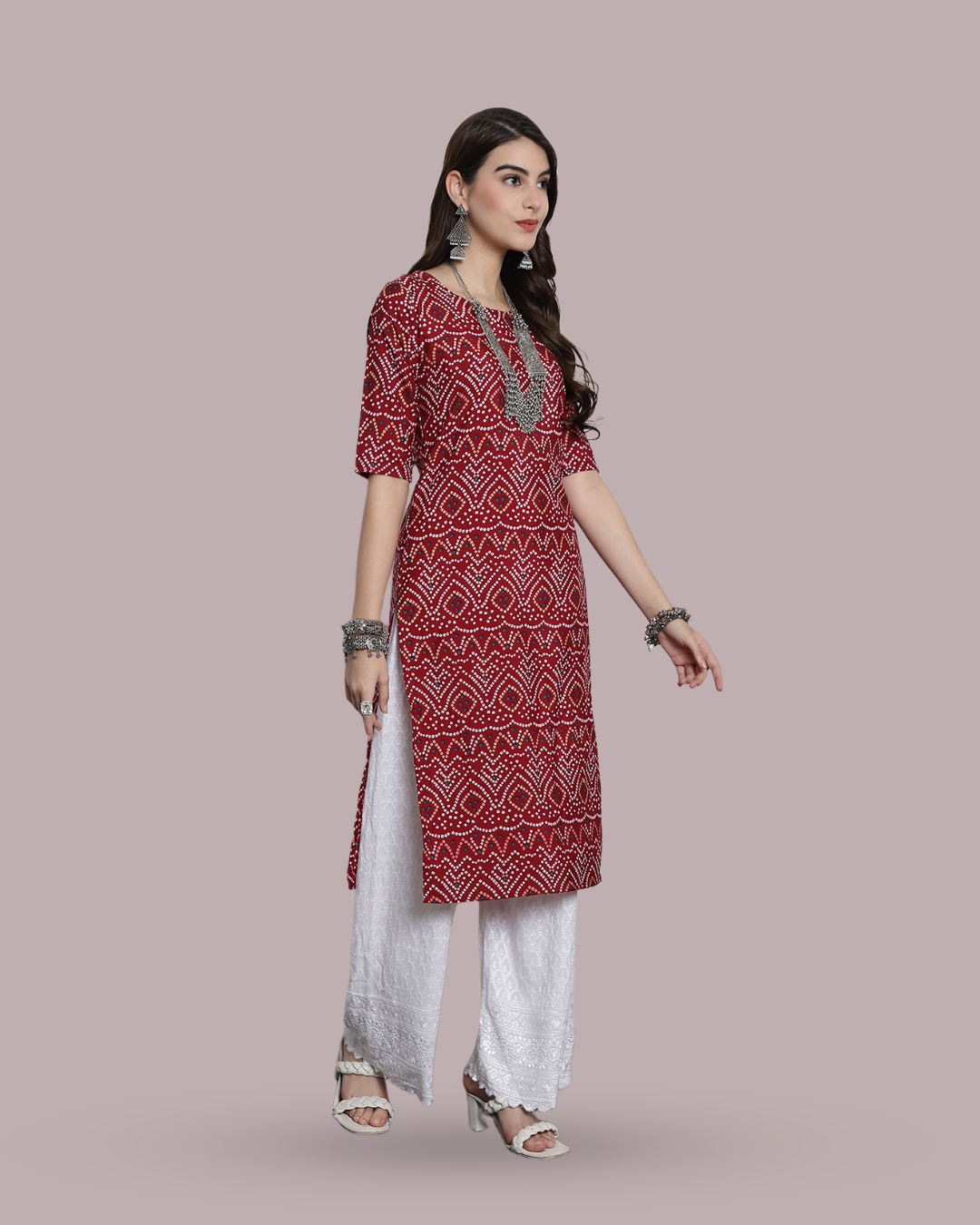 Maroon Cultural Printed Kurta 