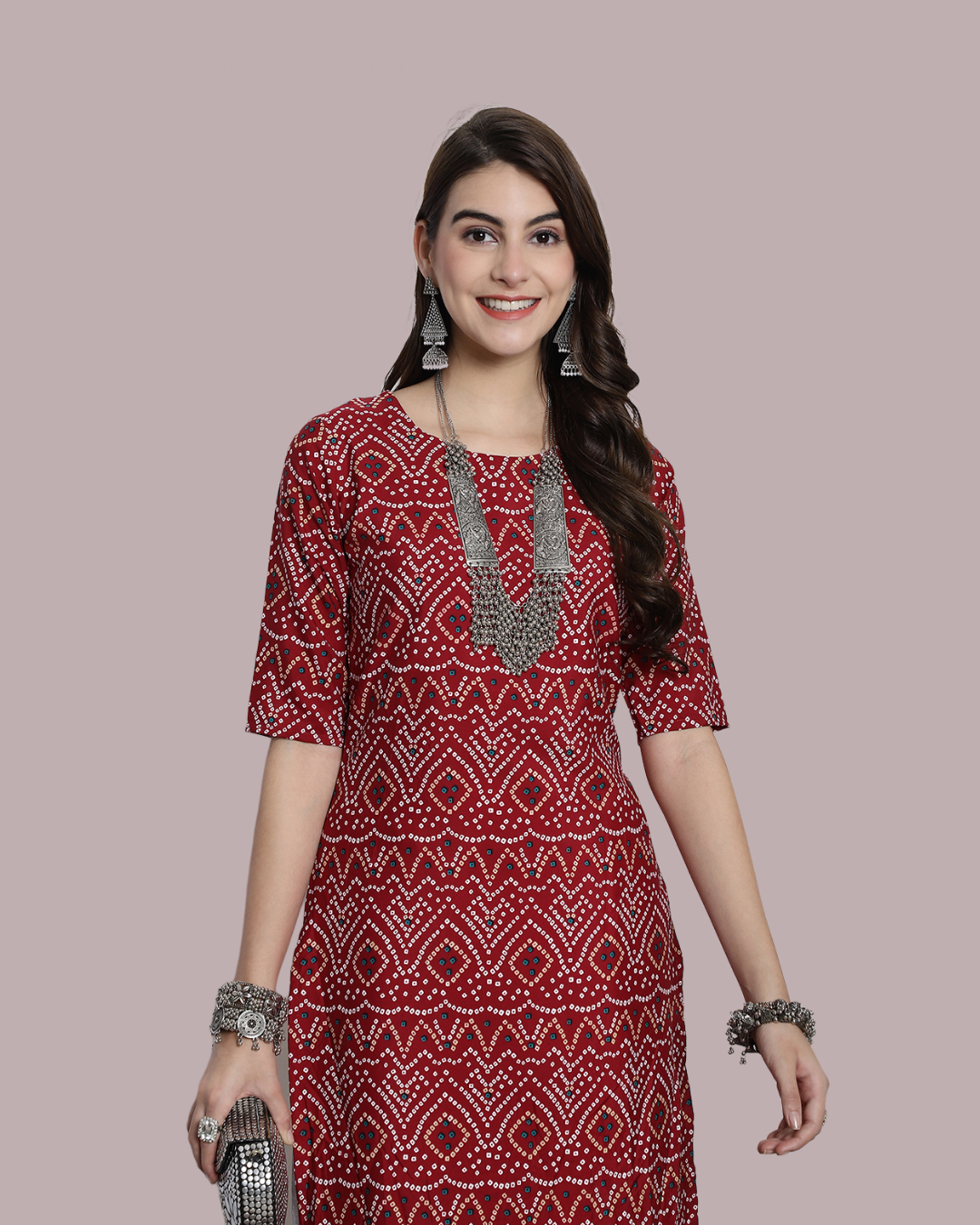 Maroon Cultural Printed Kurta 