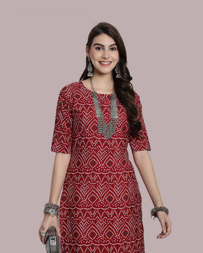 Maroon Cultural Printed Kurta 