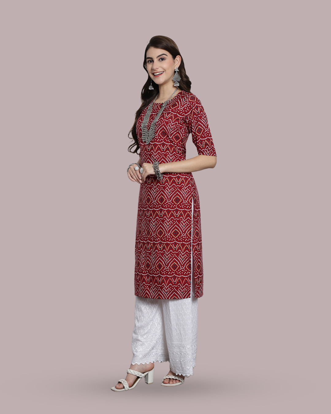 Maroon Cultural Printed Kurta 