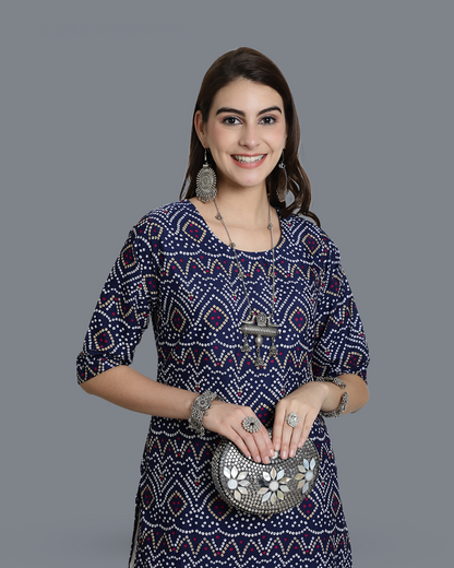 Blue Cultural Printed Kurta 