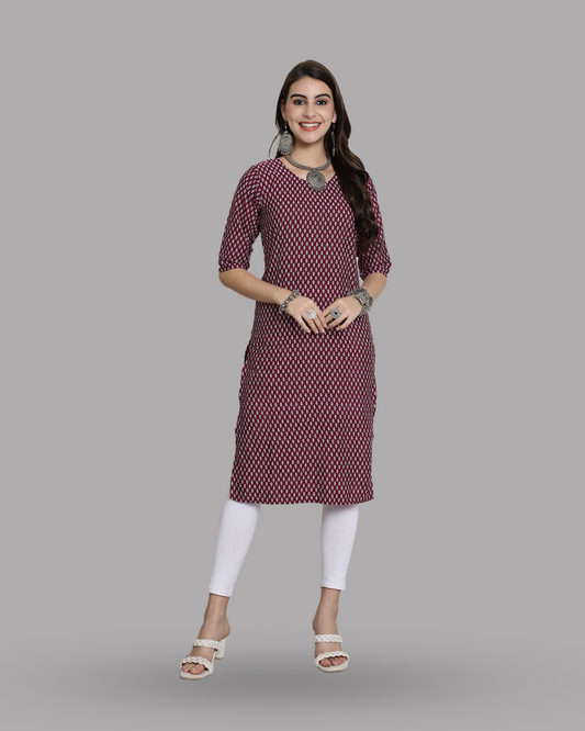 Wine Red Print Kurta 