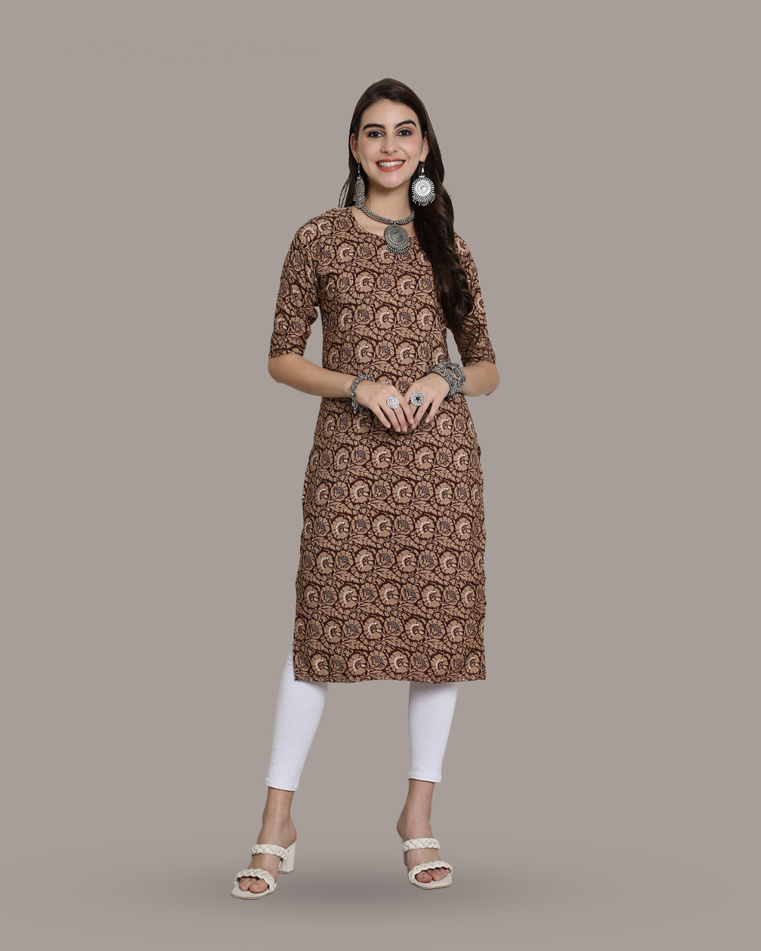 Coffee Brown Printed Kurta 