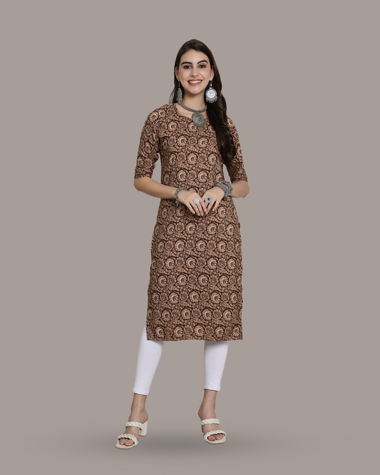 Coffee Brown Printed Kurta 