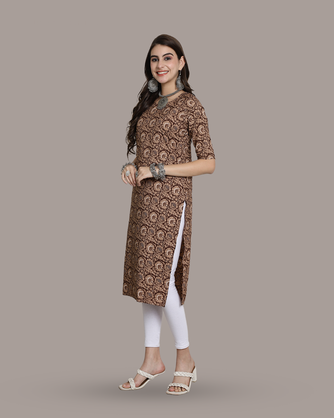 Coffee Brown Printed Kurta 