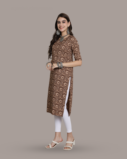 Coffee Brown Printed Kurta 