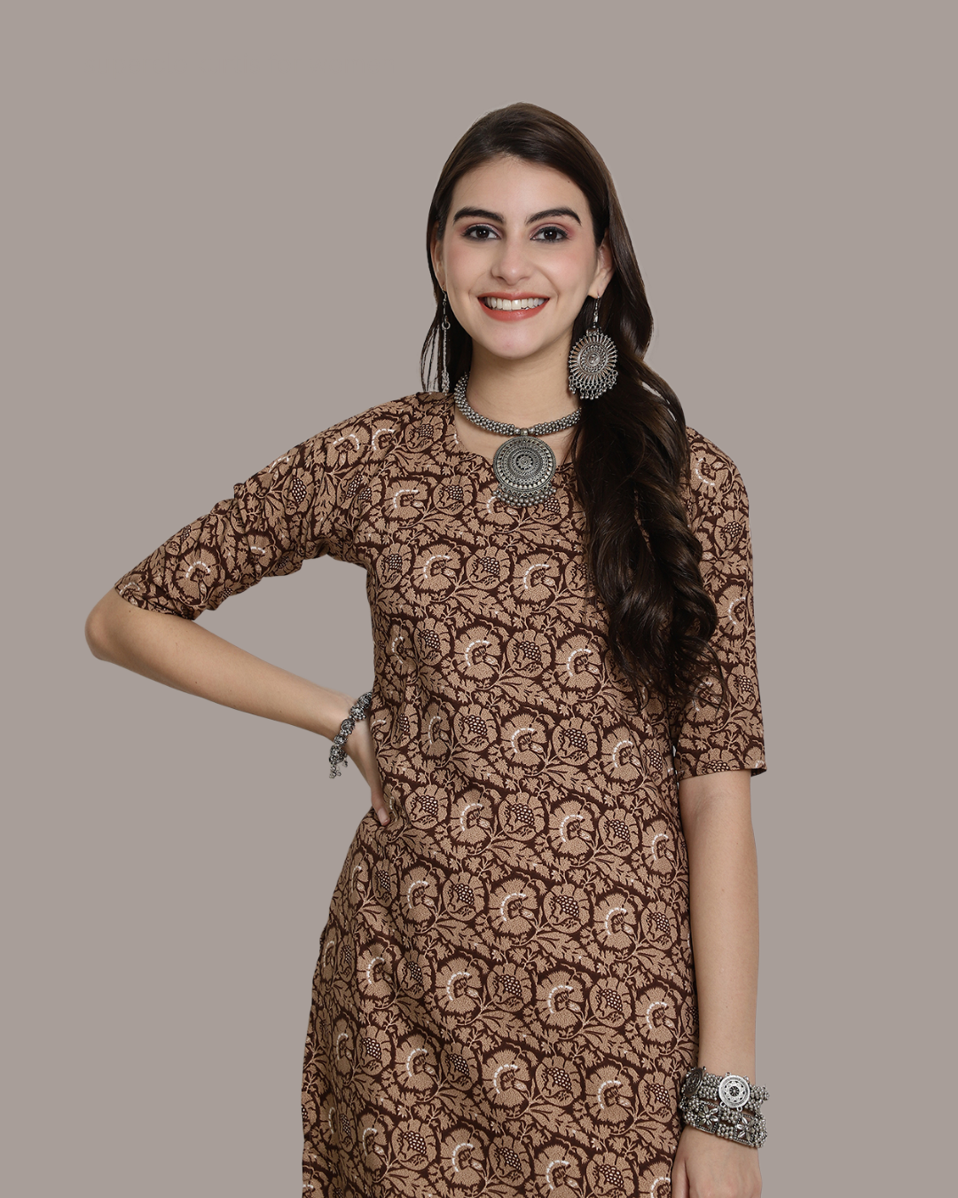 Coffee Brown Printed Kurta 