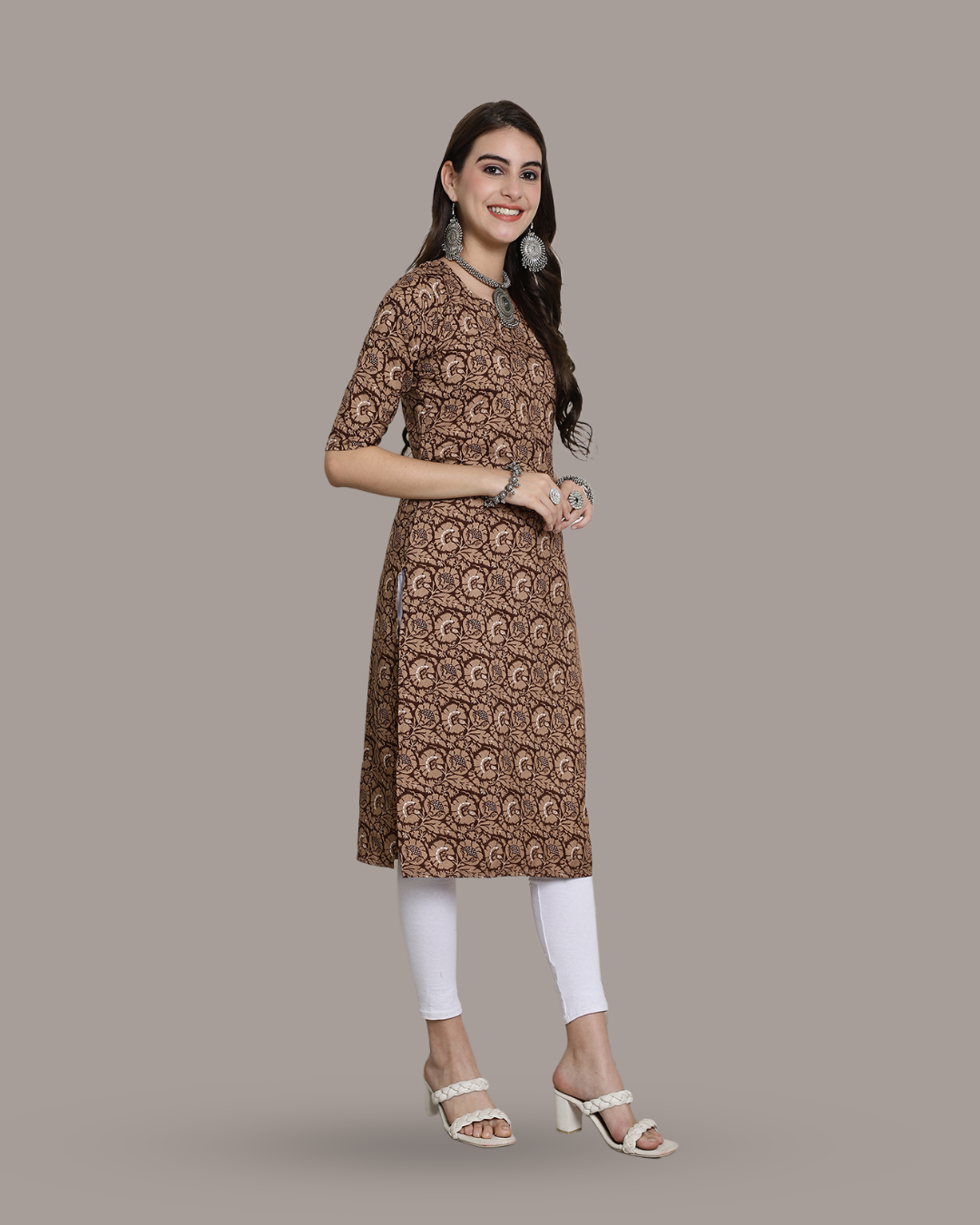 Coffee Brown Printed Kurta 